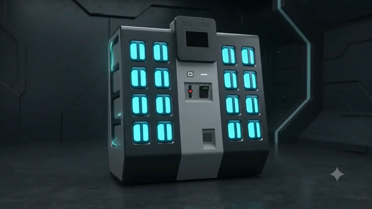The BATT SWAP station, lit battery slots facing the camera